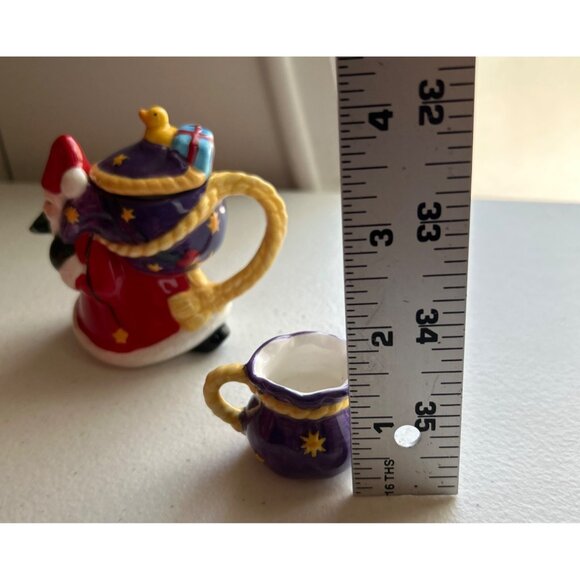 Vintage Enesco Mary Engelbreit Believe Mini Teapot & Cups Collectible Set Santa - Picture 6 of 11